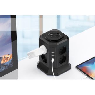Multipresa torretta 8 prese trivalenti - 2 USB-A + 2 USB-C + 2 interruttori
