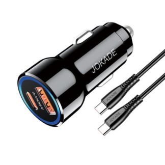 JH048 Caricabatterie doppio da auto USB/Type-c con cavo Type-C 90W 20V/3A nero